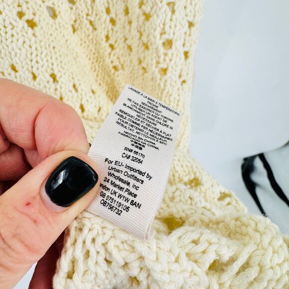 Free People Cream Open Crochet Cotton Sweater Boho Knit Pullover Women’s Size M - Picture 5 of 7